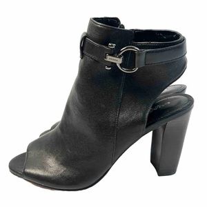 Coach Lafayette Women’s Black Leather  Open Toe Stacked Heel Shoe Zip Closure 9B